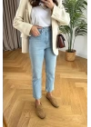 bysoca Kadın Buz Mavi Yüksek Bel Mom Jean Boyfriend Kalıp Kot Pantolon