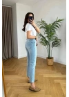 bysoca Kadın Buz Mavi Yüksek Bel Mom Jean Boyfriend Kalıp Kot Pantolon