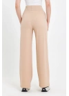 bysoca Kadın Bej Yüksek Bel Cepli Palazzo Geniş Paça Krep Kumaş Günlük Pantolon Eşofman Altı