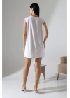 Kadın Beyaz Oversize Kolsuz Bisiklet Yaka Basic Viskon Kısa İçlik Tunik Elbise