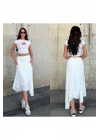 bysoca Kadın Beyaz Yüksek Bel Dantel Fisto Asimetrik Kesim Bohem Yazlık Midi Etek