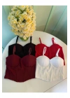 Kadın Bordo Balenli Kaşkorse Ayarlanabilir İnce İp Askılı Büstiyer Crop Top