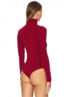 Kadın Bordo Balıkçı Yaka Uzun Kollu Çıtçıtlı Sandy Kumaş Basic Tanga Bodysuit