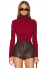 Kadın Bordo Balıkçı Yaka Uzun Kollu Çıtçıtlı Sandy Kumaş Basic Tanga Bodysuit