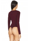 Kadın Bordo U Yaka Uzun Kollu Alttan Çıtçıtlı İpek Jarse Basic Tanga Bodysuit