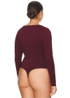 Kadın Bordo U Yaka Uzun Kollu Alttan Çıtçıtlı İpek Jarse Basic Tanga Bodysuit