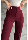 bysoca Kadın Bordo Yüksek Bel Günlük Önü Dikişli Likralı İspanyol Paça Tayt Pantolon