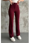 Kadın Bordo Yüksek Bel Günlük Önü Dikişli Likralı İspanyol Paça Tayt Pantolon