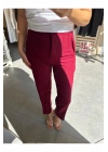 bysoca Kadın Bordo Yüksek Bel Önü Pens Dikişli Bilek Boy Havuç Kesim Slim Fit Kumaş Pantolon