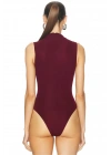 bysoca Kadın Bordo Yüksek Yaka Sıfır Kol Vücudu Saran İpek Jarse Basic Tanga Bodysuit