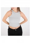 Kadın Gri Halter Yaka Fitilli Kaşkorse Sporcu Basic Düz Günlük Yazlık Crop Atlet