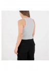 Kadın Gri Halter Yaka Fitilli Kaşkorse Sporcu Basic Düz Günlük Yazlık Crop Atlet