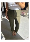 Kadın Haki Yüksek Bel Önü Pens Dikişli Bilek Boy Havuç Kesim Slim Fit Kumaş Pantolon