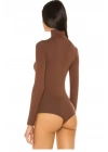 bysoca Kadın Kahverengi Balıkçı Yaka Uzun Kollu Vücudu Saran Sandy Kumaş Tanga Basic Bodysuit