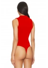 Kadın Kırmızı Balıkçı Yaka Fermuarlı Sıfır Kol Vücudu Saran Basic Bodysuit