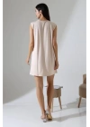Kadın Bej Oversize Kolsuz Bisiklet Yaka Basic Viskon Kısa İçlik Tunik Elbise