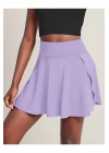 bysoca Kadın Lila Yüksek Bel Toparlayıcı Şortlu Cepli Kloş Kesim Mini Kısa Spor Skort Tenisçi Eteği