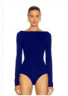bysoca Kadın Mavi Sırt Dekolteli Kayık Yaka Uzun Kollu Sandy Kumaş Tanga Bodysuit