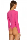Kadın Pembe U Yaka Uzun Kollu İpek Jarse Vücudu Saran Basic Bodysuit