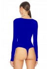 Kadın Saks Mavisi U Yaka Uzun Kollu İpek Jarse Vücudu Saran Basic Bodysuit