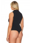 bysoca Kadın Siyah Balıkçı Yaka Fermuarlı Sıfır Kol Vücudu Saran Basic Bodysuit