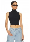 Kadın Siyah Balıkçı Yaka Sıfır Kol Çift Kat Sandy Kumaş Basic Crop Top