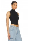 Kadın Siyah Balıkçı Yaka Sıfır Kol Çift Kat Sandy Kumaş Basic Crop Top