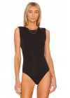 Kadın Siyah Bisiklet Yaka Sıfır Kol Vücudu Saran Sandy Kumaş Basic Tanga Bodysuit