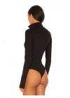 Kadın Siyah Fermuarlı Dik Yaka Uzun Kollu Parmak Geçmeli Toparlayıcı Tanga Bodysuit