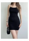 Kadın Siyah İp Askılı Vücudu Saran Basic Mini Kısa Esnek Kumaş Bodycon Elbise