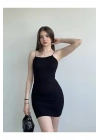 Kadın Siyah İp Askılı Vücudu Saran Basic Mini Kısa Esnek Kumaş Bodycon Elbise