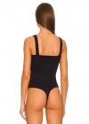 Kadın Siyah Kalın Askılı U Yaka Vücudu Saran Sandy Kumaş Basic Tanga Bodysuit