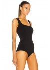 Kadın Siyah Kare Yaka Kalın Askılı Sandy Kumaş Standart Kesim Basic Bodysuit