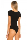 Kadın Siyah Kare Yaka Kısa Kol Vücudu Saran Jarse Basic Tanga Bodysuit