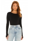bysoca Kadın Siyah Kayık Yaka Uzun Kollu Parmak Geçmeli Sırtı Dekolteli İpek Jarse Bodysuit