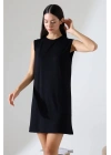 Kadın Siyah Oversize Kolsuz Bisiklet Yaka Basic Viskon Kısa İçlik Tunik Elbise