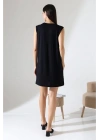 Kadın Siyah Oversize Kolsuz Bisiklet Yaka Basic Viskon Kısa İçlik Tunik Elbise
