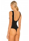 Kadın Siyah Sırt Dekolteli Kayık Yaka Sıfır Kol Vücudu Saran Basic Tanga Bodysuit