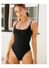 Kadın Siyah Sırtı Açık İp Askılı U Yaka Vücudu Saran Sandy Kumaş Tanga Bodysuit