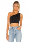 Kadın Siyah Tek Omuz Sıfır Kol Vücudu Saran Sandy Kumaş Basic Crop Top