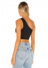 Kadın Siyah Tek Omuz Sıfır Kol Vücudu Saran Sandy Kumaş Basic Crop Top
