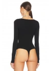 Kadın Siyah U Yaka Uzun Kollu İpek Jarse Vücudu Saran Basic Tanga Bodysuit