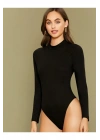 Kadın Siyah Yarım Balıkçı Yaka Uzun Kollu Vücudu Saran Sandy Kumaş Basic Tanga Bodysuit