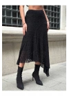 bysoca Kadın Siyah Yüksek Bel Dantel Fisto Asimetrik Kesim Bohem Yazlık Midi Etek