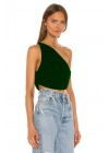 Kadın Zümrüt Yeşili Büzgülü Tek Omuz Asimetrik Kesim Jarse Crop Top Büstiyer