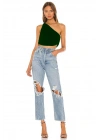 Kadın Zümrüt Yeşili Büzgülü Tek Omuz Asimetrik Kesim Jarse Crop Top Büstiyer