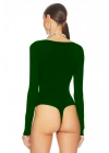 Kadın Zümrüt Yeşili U Yaka Uzun Kollu İpek Jarse Vücudu Saran Basic Bodysuit