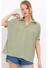 Çağla Oversize Polo Yaka Örme Bluz 0486