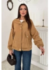 Kadın Camel Çıtçıt Detaylı Astarlı Ceket