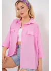 Cep Detaylı Kısa Kol Gömlek 20317 - Pembe